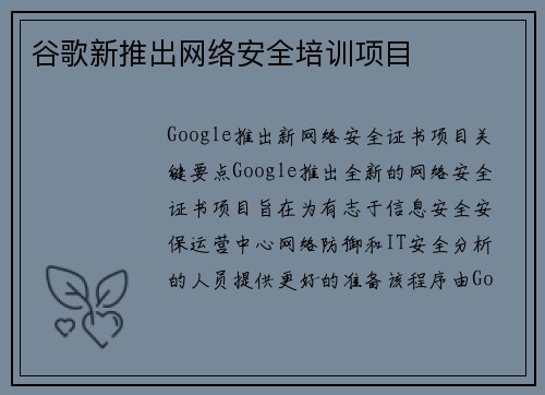 谷歌新推出网络安全培训项目 
